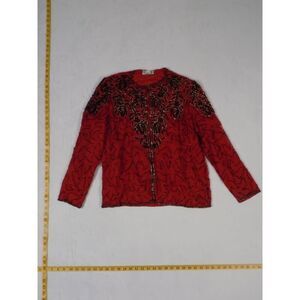 JMD New York Vintage Red Silk Beaded Sequin Evening Jacket Womens Medium Floral‎